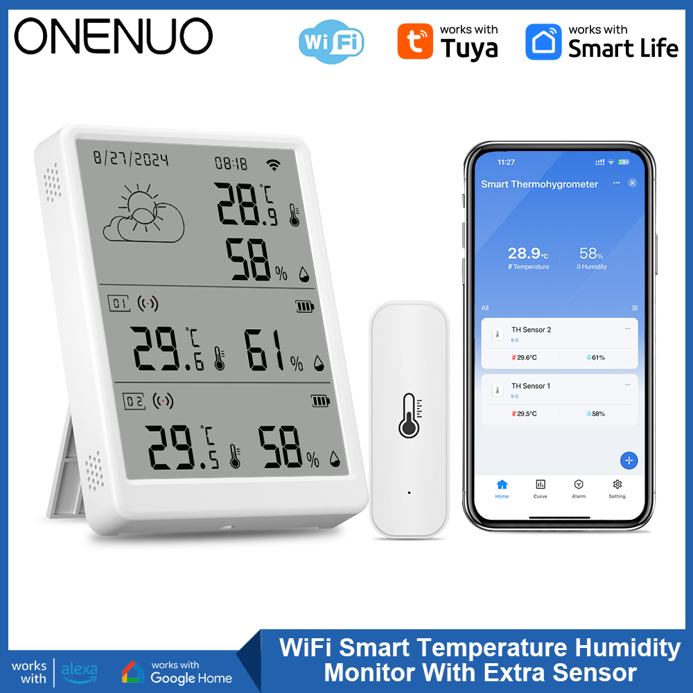 Weather Station Indoor - Tuya WiFi ウェザーステーション温度センサースマート温湿度計キット Wi-Fi ゲートウェイとアプリアラート付き 433mhz