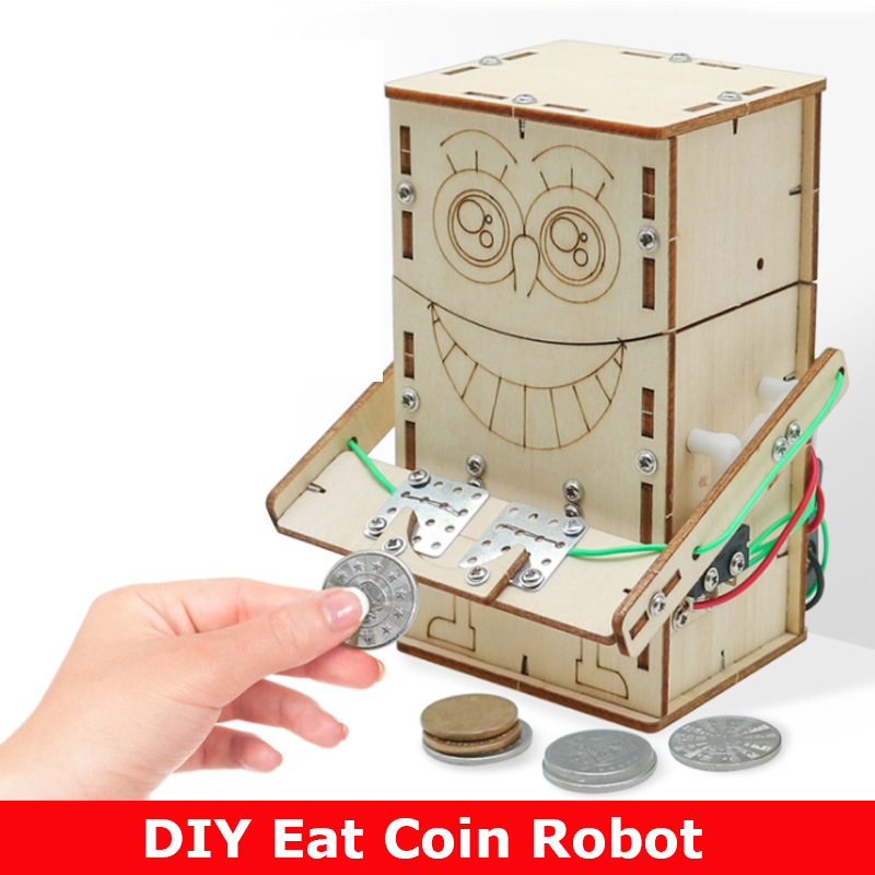 Science Diy Model - 木製電動食べるコインロボット DIY モデル & 組み立て玩具科学 &