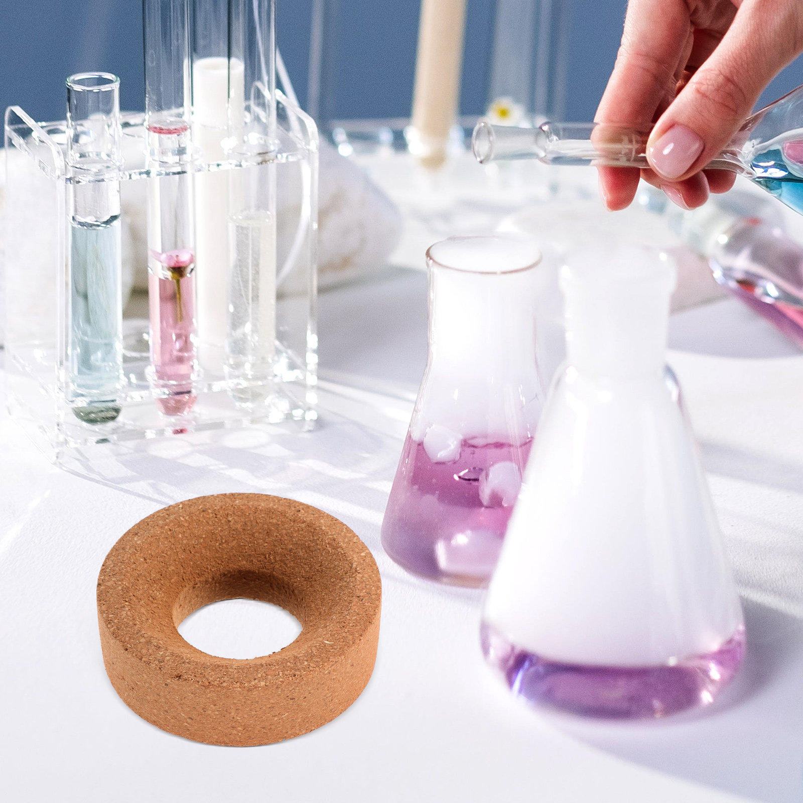 ラボ用フラスココルクスタンド、頑丈なコルク素材、滑り止めベー - Science Experiment のレビューと価格