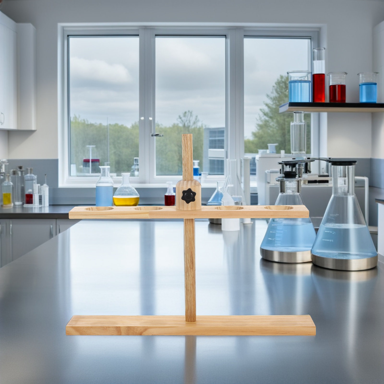 4穴木製化学漏斗スタンド 高さ調節可能 実験器具台座 学校科 - Science Experiment のレビューと価格